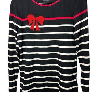 Charter Club Black and White Striped Blazer with Red Bow